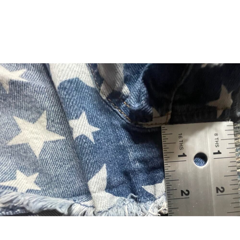 Women's L Star Spangled Print Denim Drawstring Shorts Frayed Hem Poppy Style GUC - Picture 4 of 6